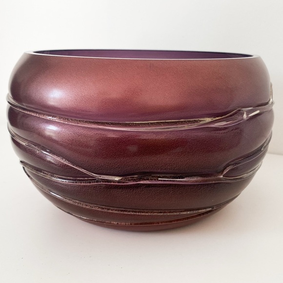 Vintage Handblown Art Glass Bowl – Deep Plum with Textured Ridges - Picture 2 of 4